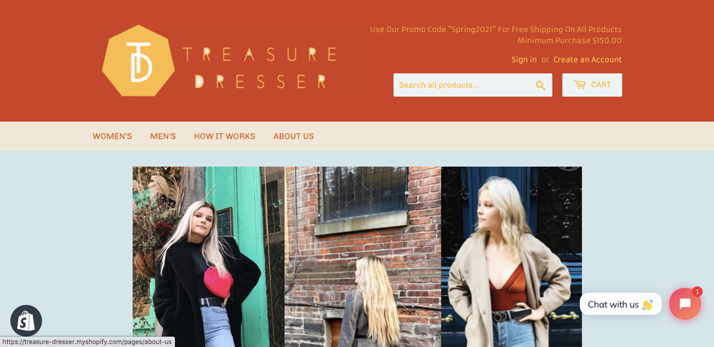 Screenshot of an e-commerce website with photos of a woman modelling clothes