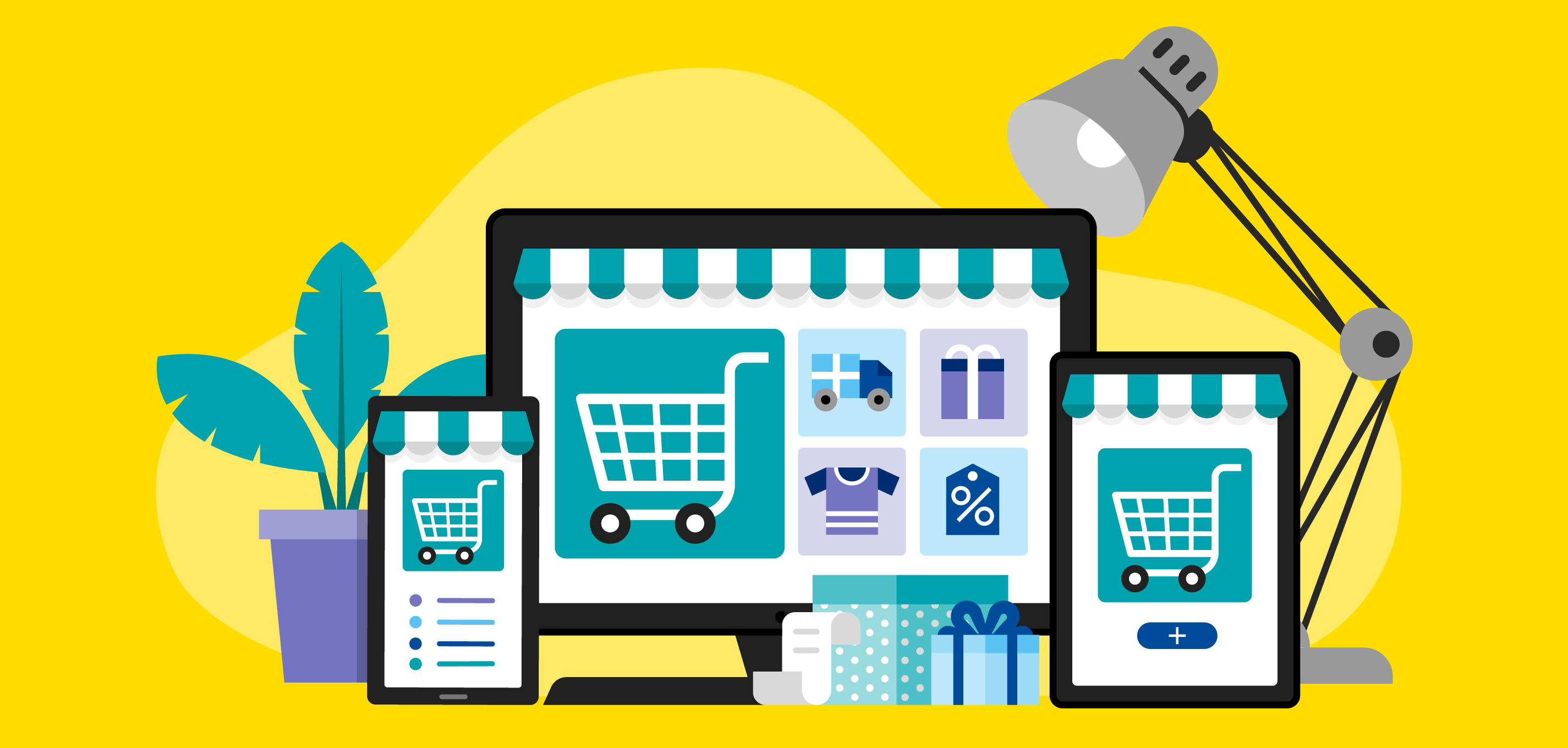 Illustration of an e-commerce website on desktop and mobile devices